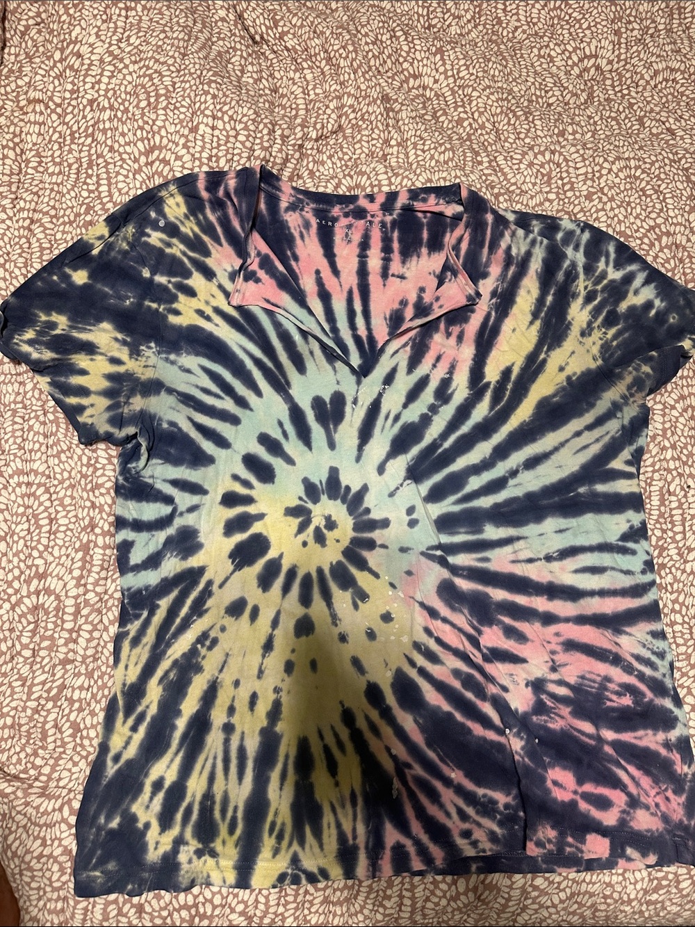 Tie-Dye V-Neck Short Sleeve Top - Multi